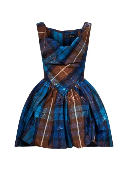 Rochie Vivienne Westwood în carouri cu imagine drapată albastru