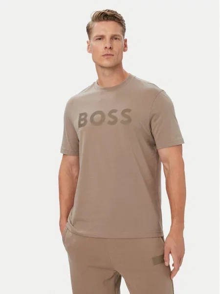 Тениска Boss с автограф бежово