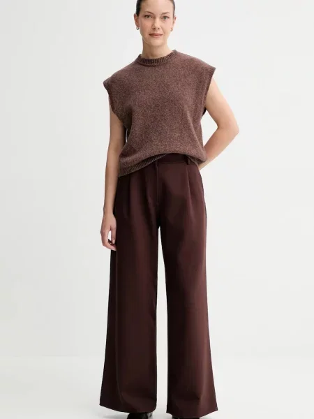 Sessun spodnie szerokie high waist brązowy