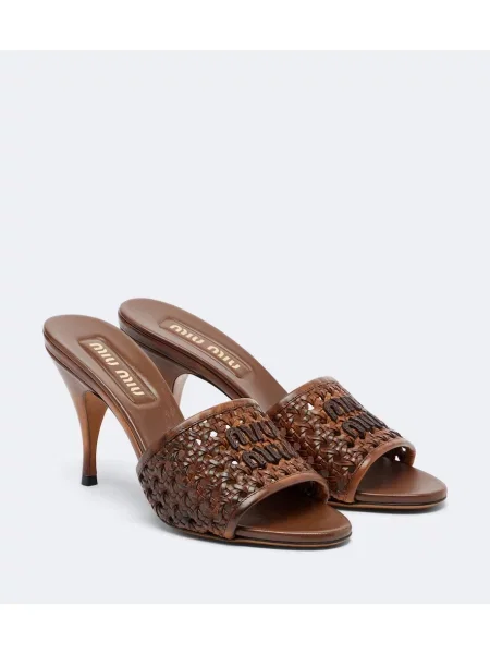 Papuci tip mules Miu Miu din piele maro