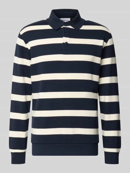 Koszulka polo o kroju relaxed fit z wzorem w paski Lindbergh granatowa
