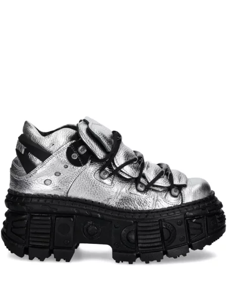 Sneakerși New Rock din piele cu platformă gri