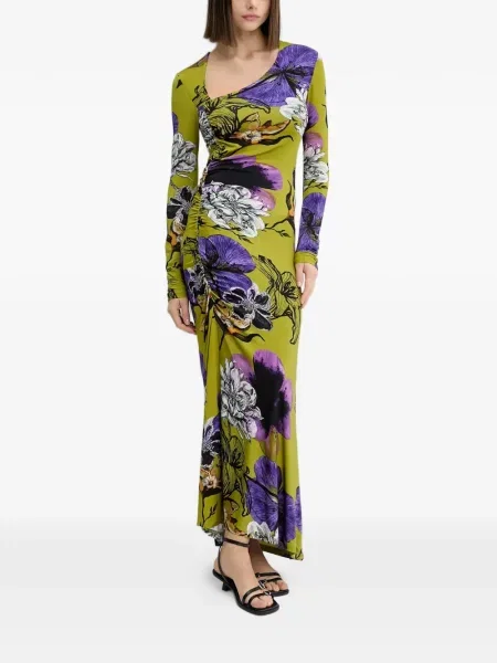 Rochie maxi Desigual cu model floral de costum verde