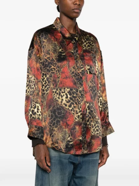 Cămașă R13 cu imagine cu model leopard roșu