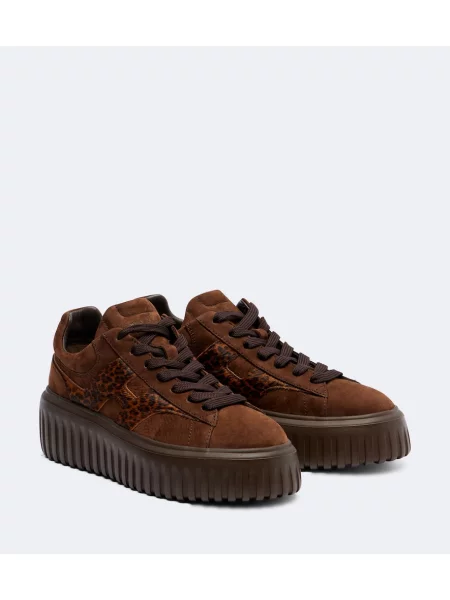 Sneakerși Hogan din piele cu platformă maro