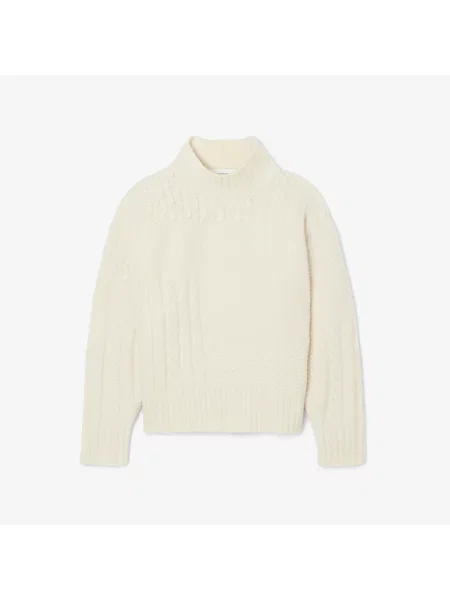 Lacoste Wełniany Sweter Z Wysokim Kołnierzem Z Efektem Patchworku