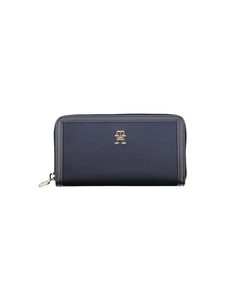 Duży lniany portfel Tommy Hilfiger elegancki niebieski