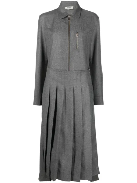 Rochie midi Fendi plisată până la genunchi de costum gri