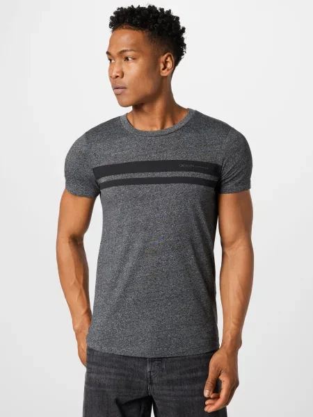 TOM TAILOR DENIM Tricou negru / gri amestecat