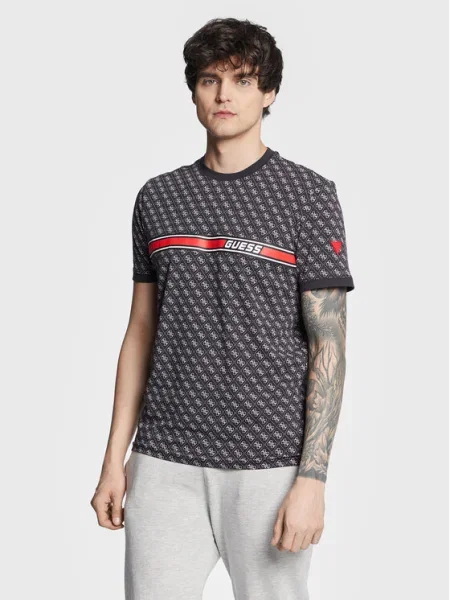 Тениска Guess с принт черно