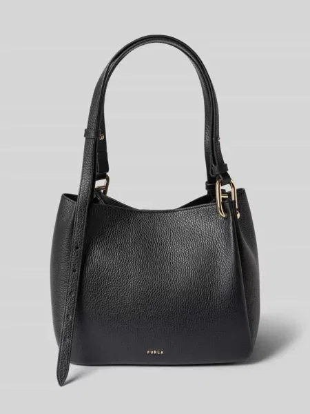 Torebka z prawdziwej skóry z detal z logo model Nuvola' Furla czarna