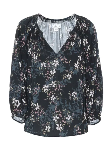 Bluză Velvet de catifea cu model floral albastru