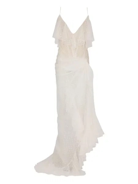 Rochie maxi Balmain din dantelă de costum alb