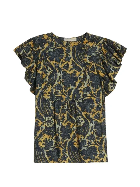 Top Ulla Johnson cu model floral cu imagine verde