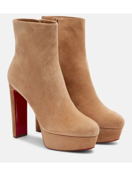 Cizme scurte Christian Louboutin din piele de căprioară bej