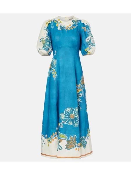 Rochie midi Alemais de in cu model floral până la genunchi albastru