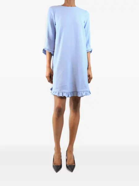 Rochie mini Ganni cu volane din crep albastru