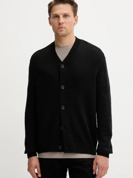 Armani Exchange kardigan z domieszką wełny czarny
