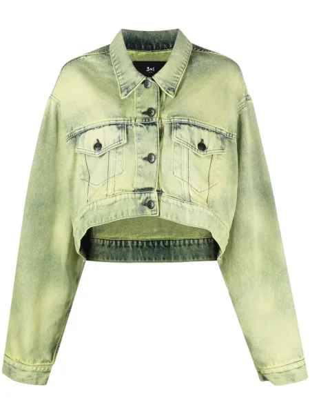 Kurtka jeansowa 3x1 z nadrukiem o krotszym kroju zielona