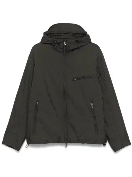 Geacă Emporio Armani cu glugă din jacard verde