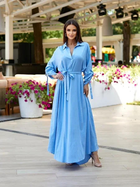 Лляна Сукня максі LadyLike блакитний