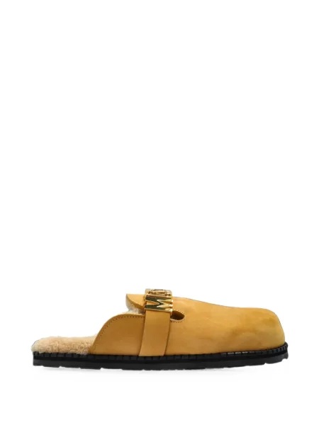 Papuci tip mules Moschino din piele de oaie cu autograf galben