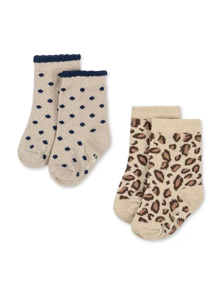 Konges Sløjd ponožky 2 PACK LEO AND DOT GLITTER JACQUARD SOCKS béžové