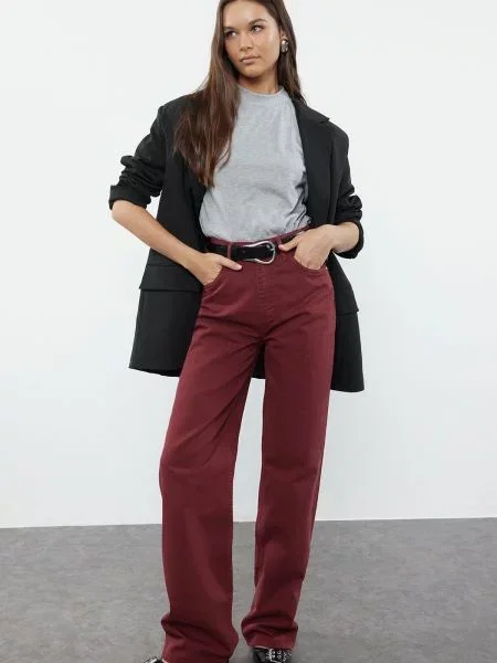 Blugi Trendyol cu talie înaltă roșu