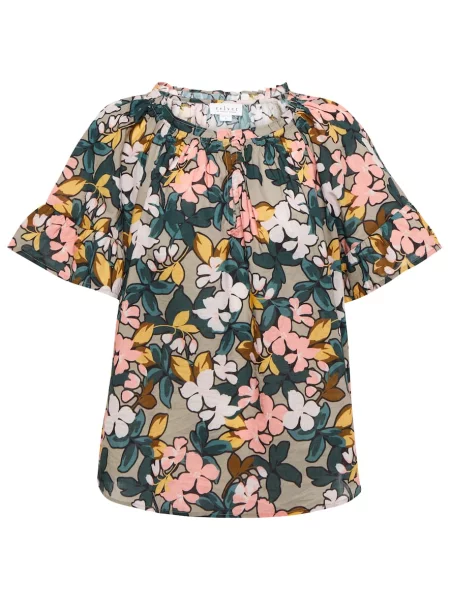 Top Velvet de catifea cu model floral bej