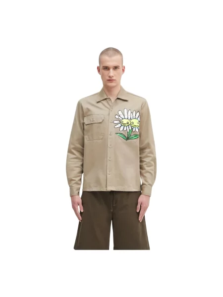 Sky High Farm koszula Daisy workshirt regular z kołnierzykiem klasycznym beżowy