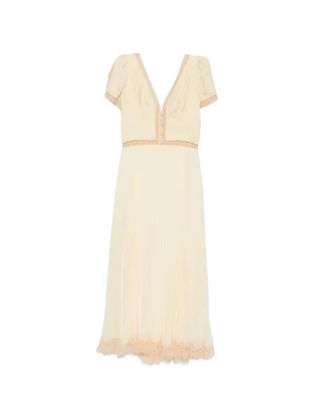 Rochie midi Self-portrait din dantelă galben