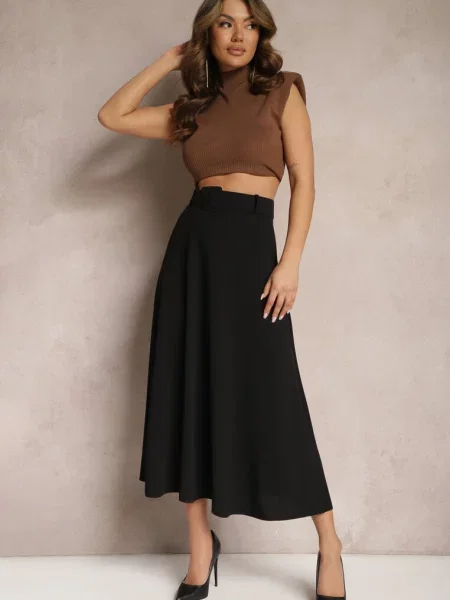 Rozkloszowana Spódnica Maxi z i Klamrą Adlirca czarna