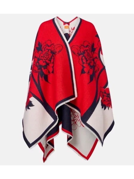 Poncho La Doublej de lână cu model floral roșu