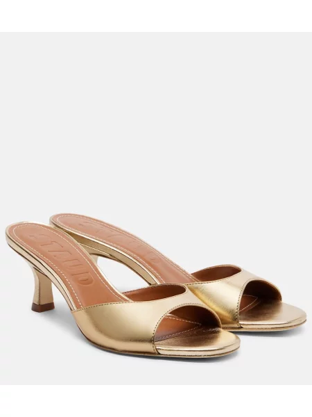 Papuci tip mules Staud din piele auriu