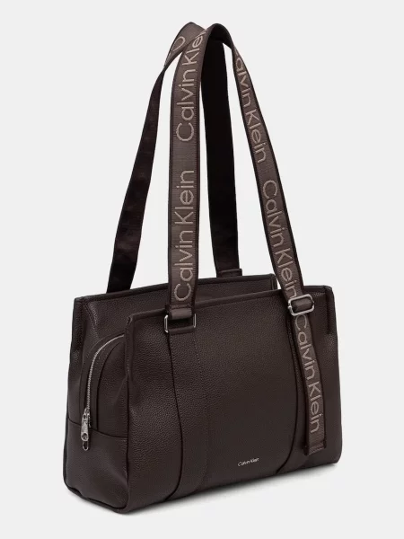 Geantă shopper Calvin Klein cu bretele din piele maro