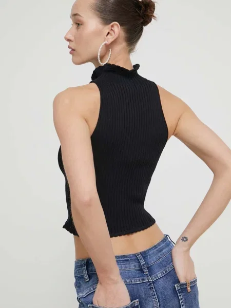 Svetr Moschino Jeans lehký s pologolfem černá