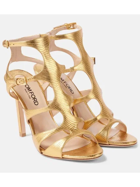 Sandale Tom Ford din piele cu model piele de șarpe auriu