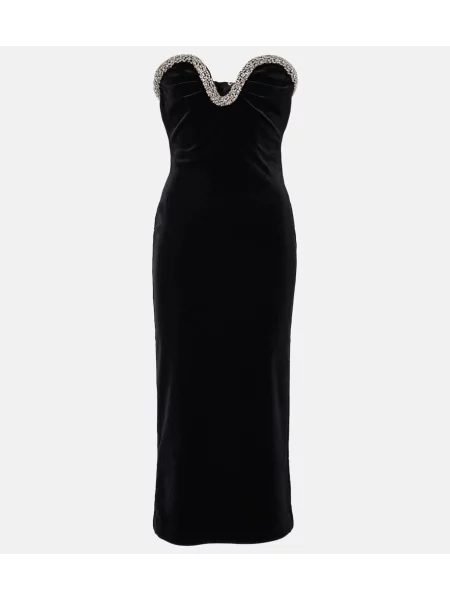 Midi obleka Roland Mouret iz rebrastega žameta brez naramnic črna