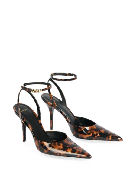 Pantofi cu toc Balmain din piele de lac cu bretele maro