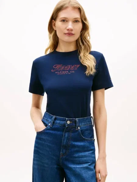 TOMMY HILFIGER Tricou bleumarin / intens roșu