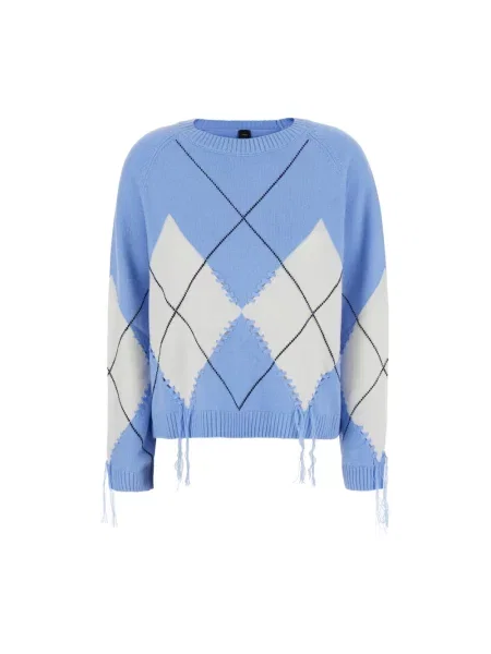 Dzianinowy sweter Pinko z wzorem argyle niebieski