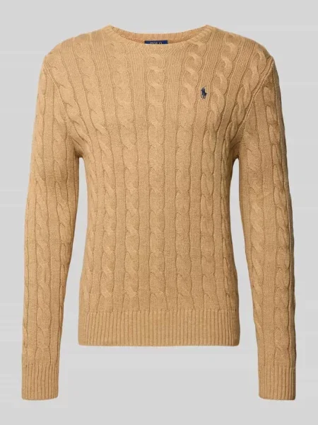 Sweter z dzianiny z wyhaftowanym logo Polo Ralph Lauren beżowy