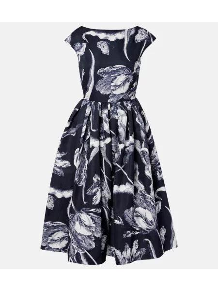 Rochie midi Erdem cu model floral până la genunchi de costum albastru