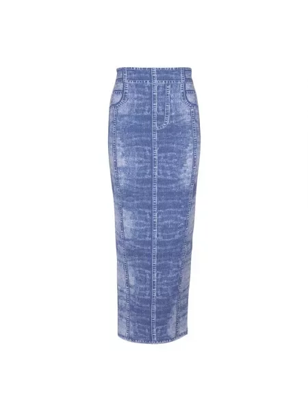 Dzianinowa spódnica jeansowa Balmain do kolan niebieska