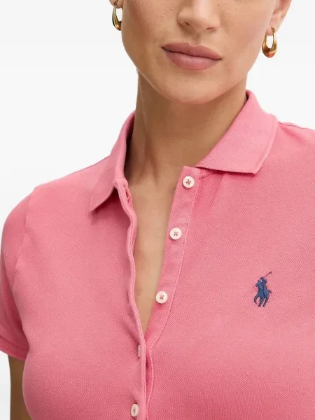 Tricou Polo Ralph Lauren cu decolteu rotund de mătase cu dungi alb