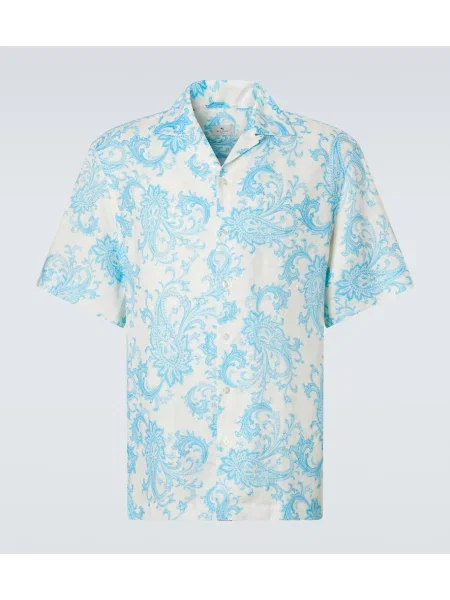 Lněná košile Etro s paisley potiskem bílá