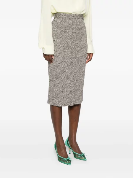 Fustă midi Rochas cu model herringbone până la genunchi gri