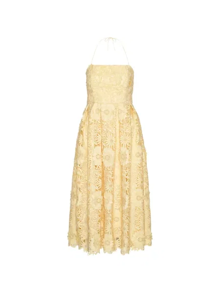 Rochie midi Rotate Birger Christensen din dantelă până la genunchi de costum galben