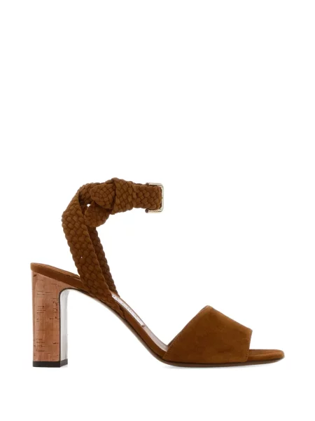 Sandale Jimmy Choo din piele de căprioară cu cataramă țesuți maro