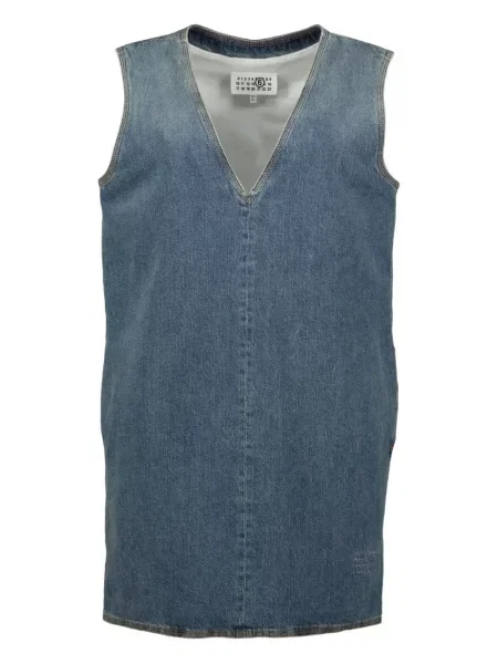 Rochie din denim Mm6 Maison Margiela cu decolteu în V de costum albastru